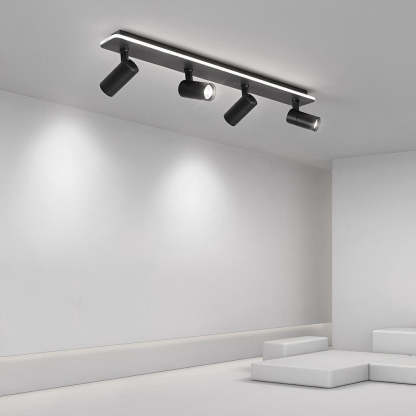 Minimalist Long Strip LED Flush Mount Adjustable Spotlight — Black / 4-Light / Warm White
