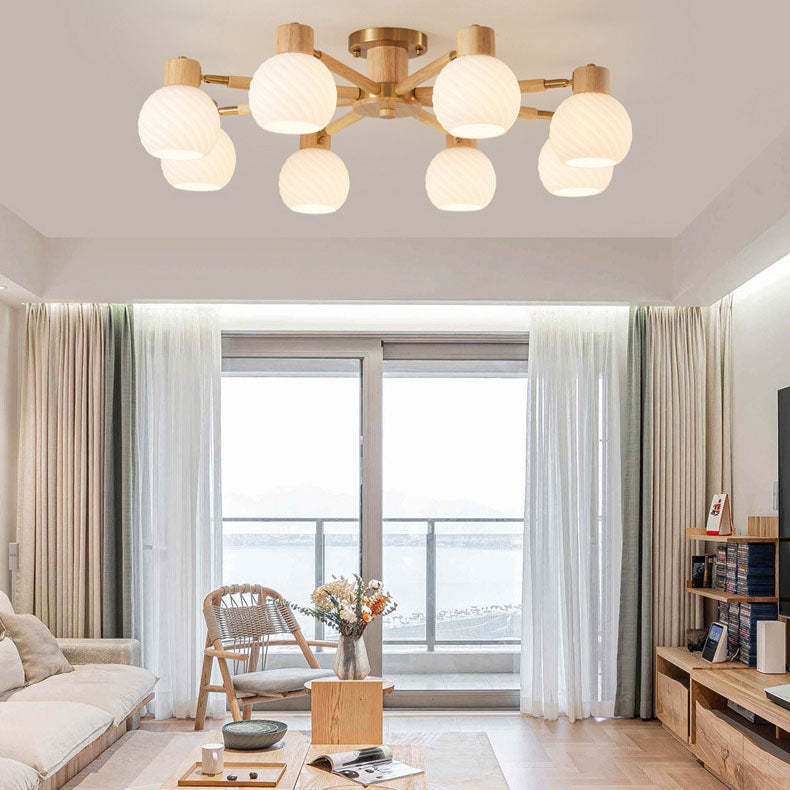 Japanese Wabi-Sabi Rubberwood Glass Flush Light