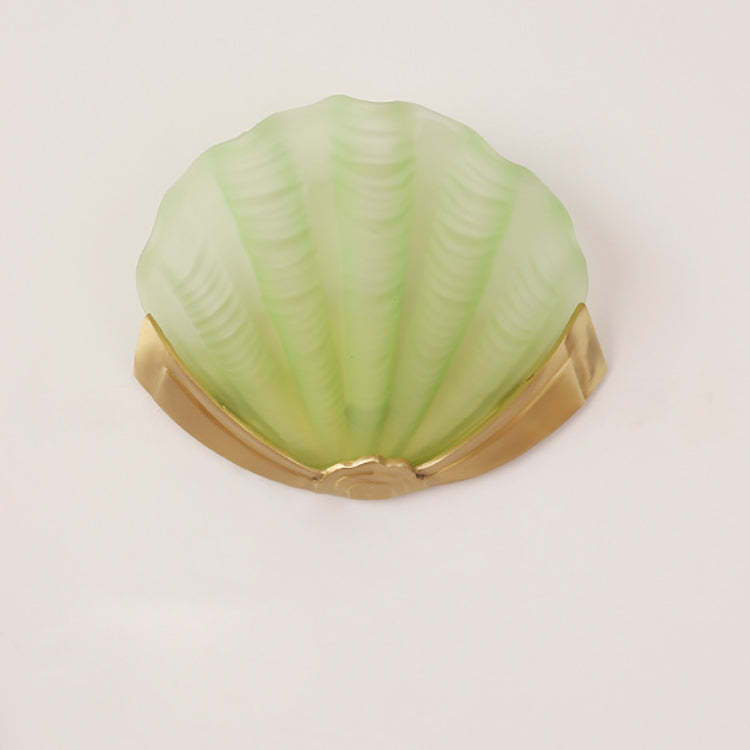 Art Deco Shell Brass Glass Wall Sconce