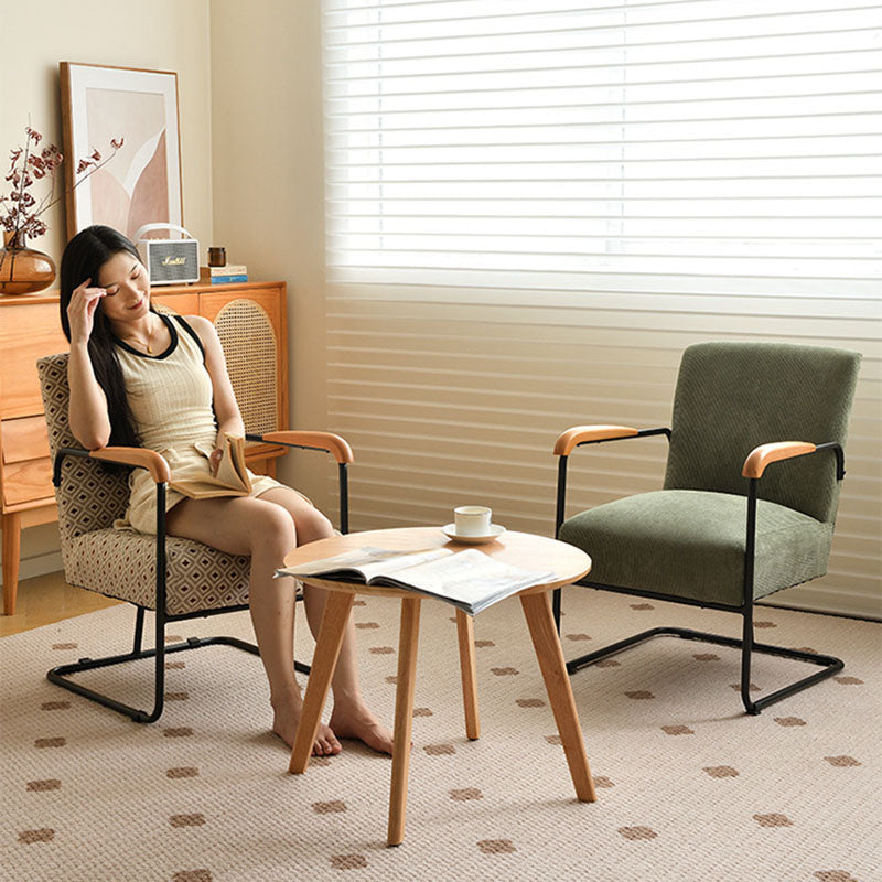 Scandinavian Corduroy Wood Square Accent Chair