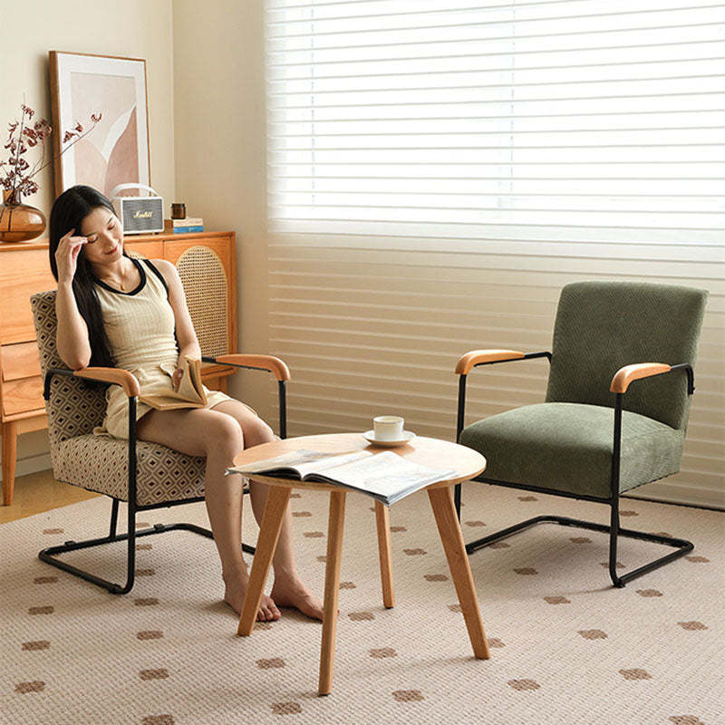 Scandinavian Corduroy Wood Square Accent Chair
