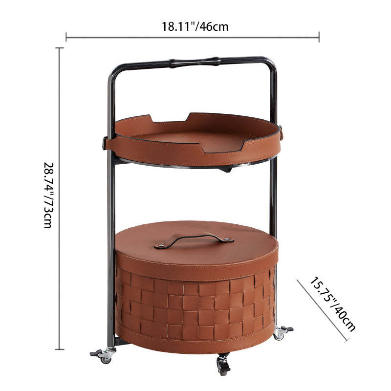 Nordic Steel Saddle Leather 2-Tier Movable End Table — B - Beige