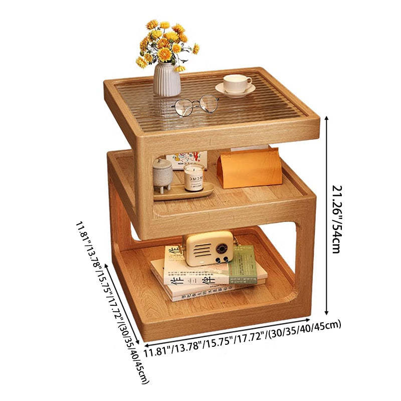 Vintage Glass Wood 3-Tier End Table — Log Color