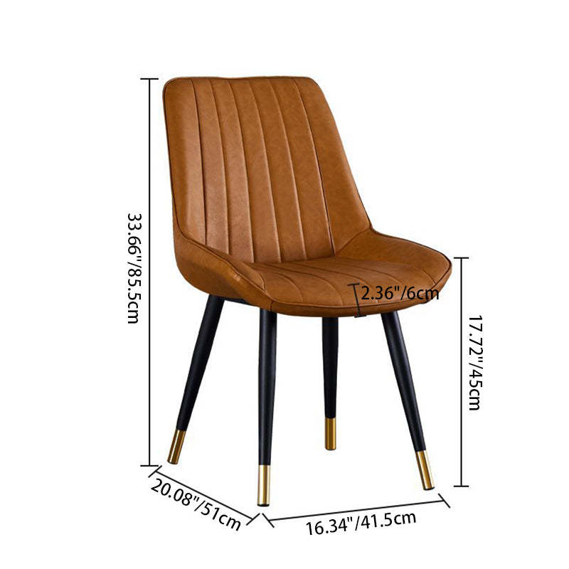 Modern Curved Leather Metal Dining Chair — Brown