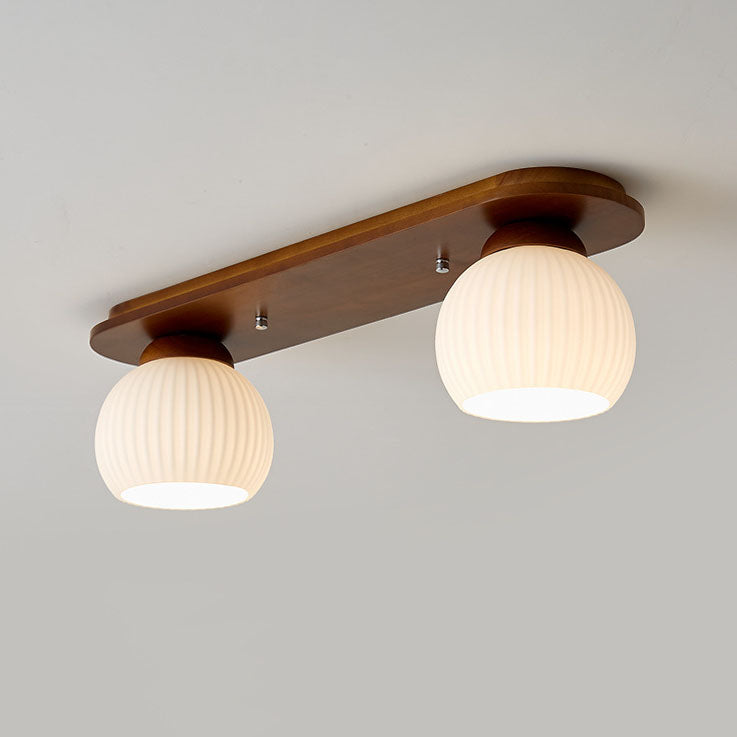 Japanese Vintage Striped Glass Wood Long Plate Flush Light
