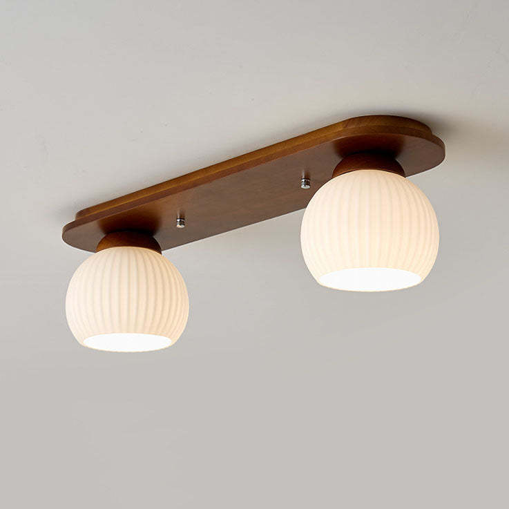 Japanese Vintage Striped Glass Wood Long Plate Flush Light