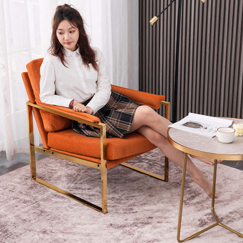 Scandinavian Velvet Leather Square Accent Chair — Latex / Fabric / Blue