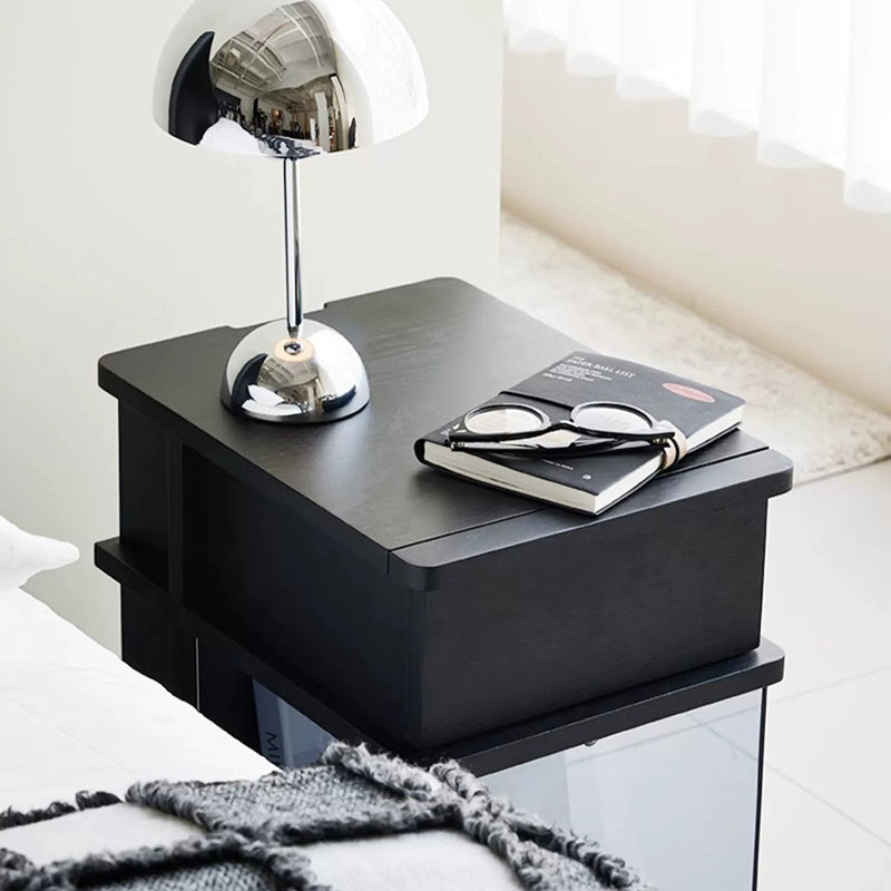 Minimalist Solid Wood Glass Square Nightstand 1-Cabinet