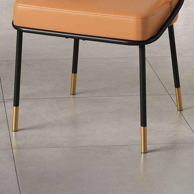 Nordic Leather Fabric Iron Wraparound Dining Chair — Orange Backrest & Black Seat- Leather