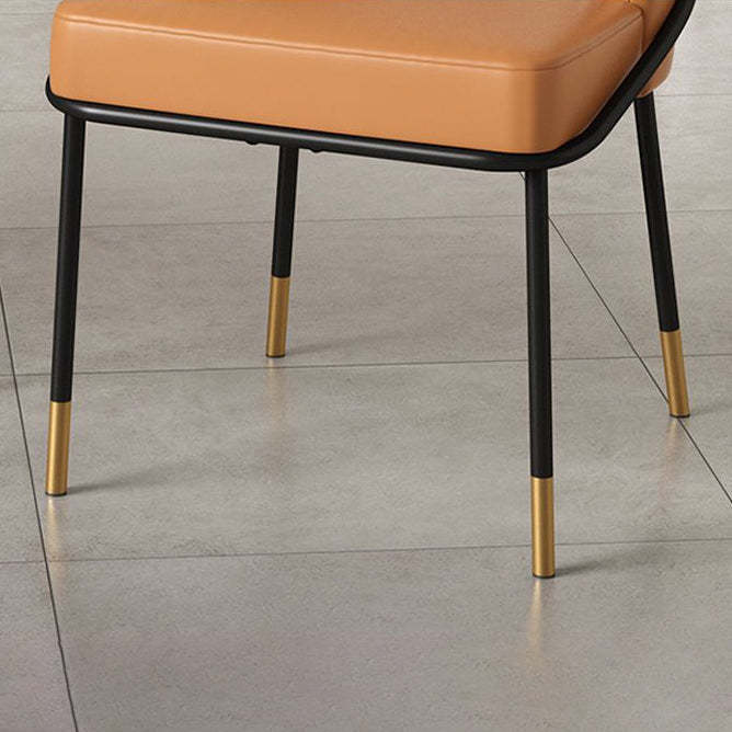 Nordic Leather Fabric Iron Wraparound Dining Chair — Orange Backrest & Black Seat- Leather