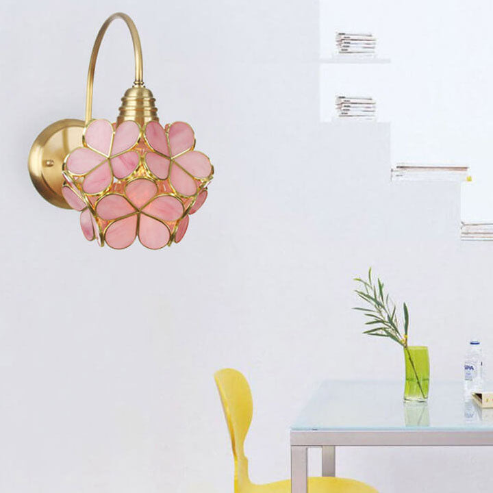 European Tiffany Vintage Brass Glass Sconce