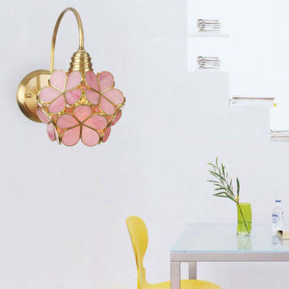 European Tiffany Vintage Brass Glass Sconce