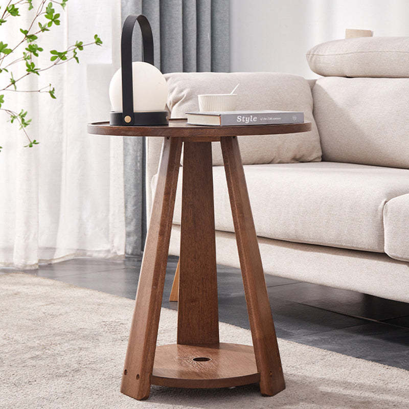 Modern Round Rubberwood 2-Tier End Table