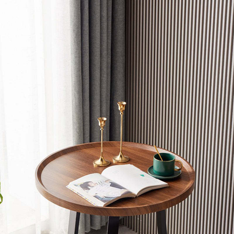 Scandinavian Round Wood Iron 2-Tier End Table — White