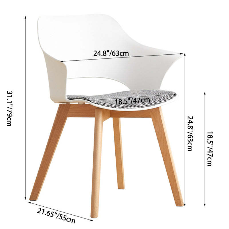 Nordic Curved Plastic Wood-Leg Dining Armchair