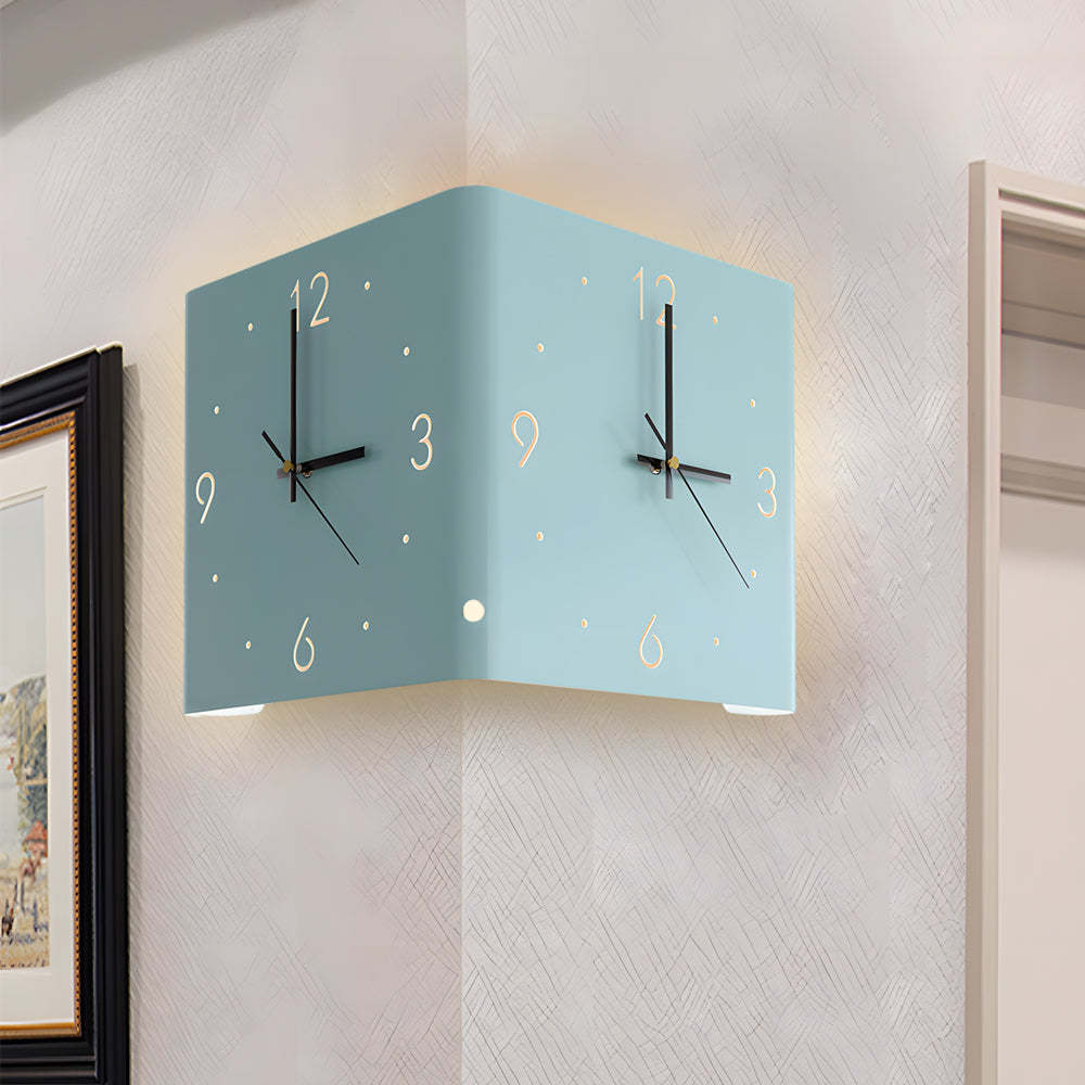 Square Metal Silent Backlit LED Corner Wall Clock Modern Wall Decor-Lighom