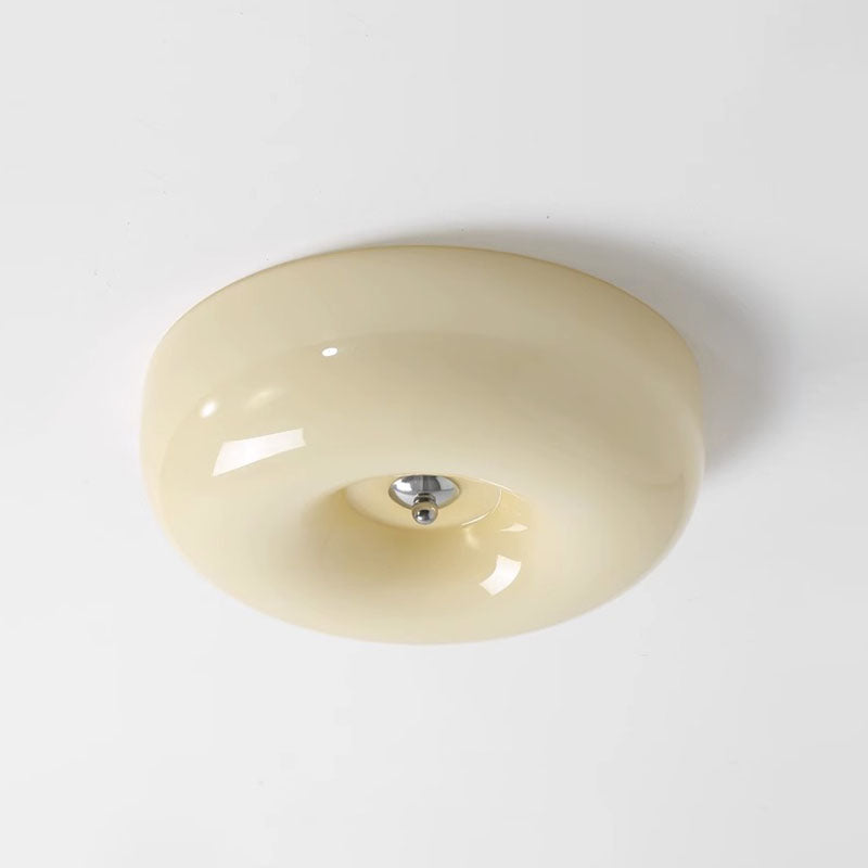 Nordic Creamy Yellow Pudding Glass Iron LED Flush Light