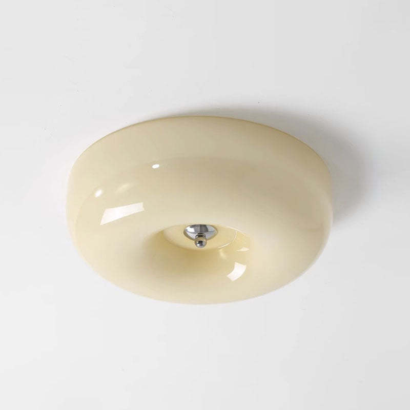 Nordic Creamy Yellow Pudding Glass Iron LED Flush Light
