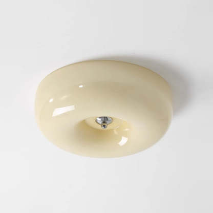 Nordic Creamy Yellow Pudding Glass Iron LED Flush Light