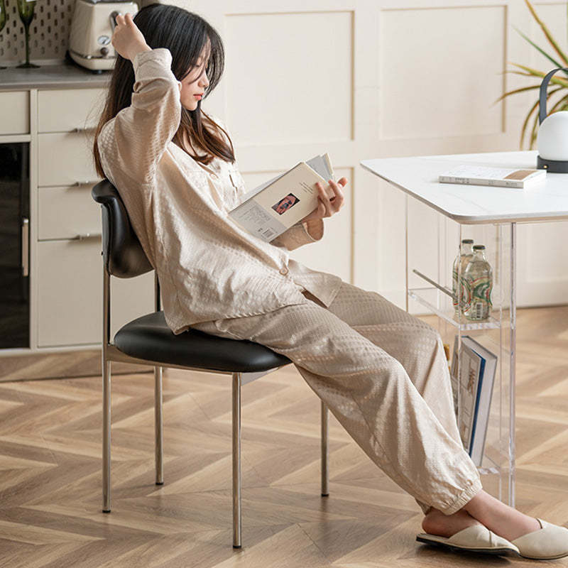 Minimalist Leather Square Dining Chair Curved Backrest
