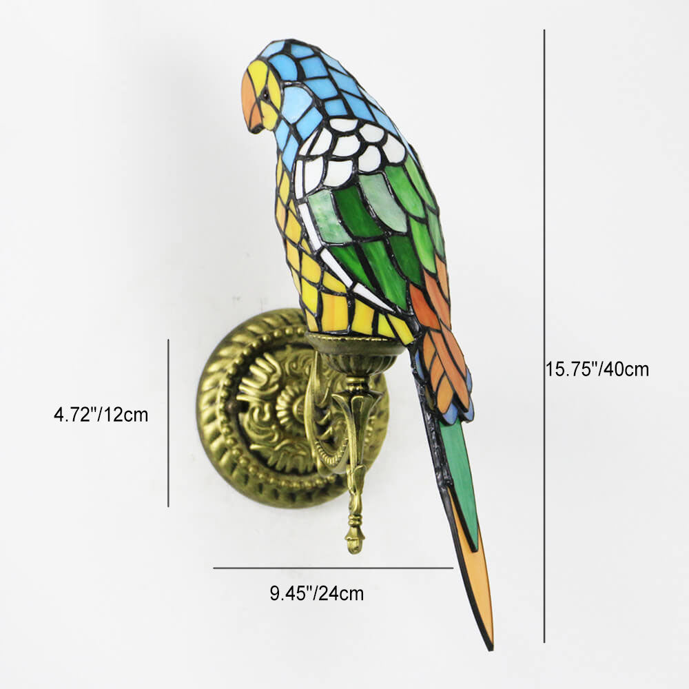 Tiffany Vintage Parrot Stained Glass Sconce