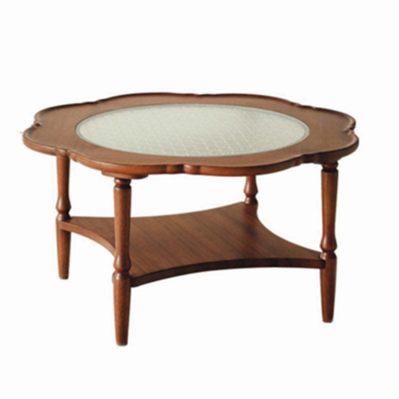 Retro Flower Wood Glass Coffee Table