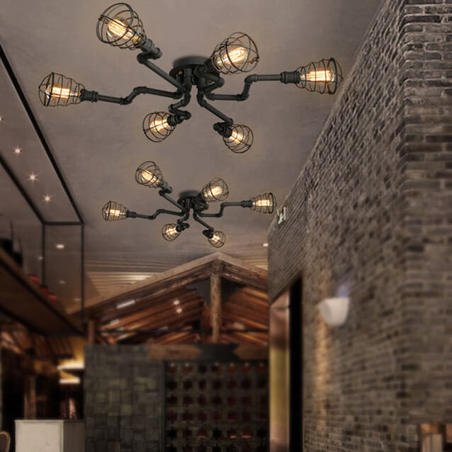 Bronze iron pipe water flush mount lighting - vintage — Matte Black / 4-Light / 220V-240V (UK/AU