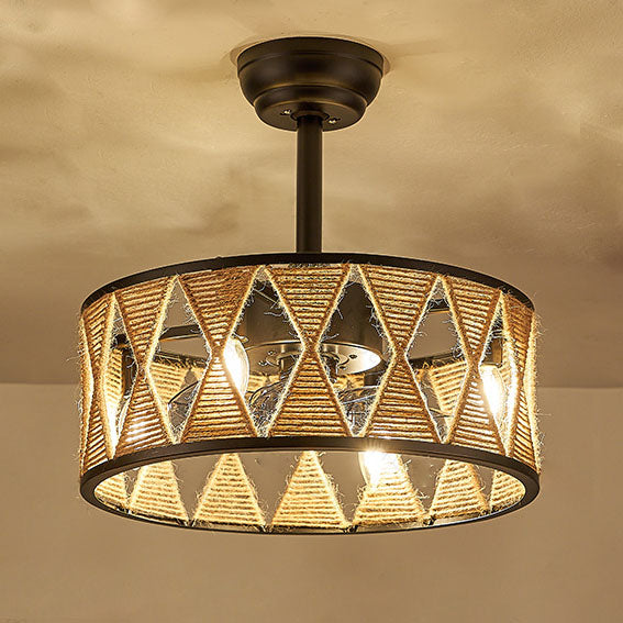 Industrial Hemp Rope Cylinder 4-Light Fan Light