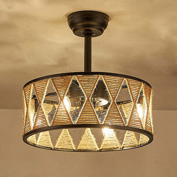 Industrial Hemp Rope Cylinder 4-Light Fan Light