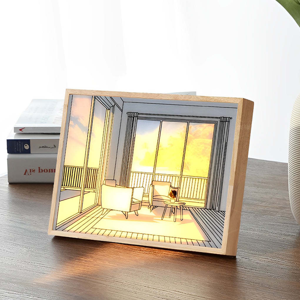 Wood Frame Ins Touch Dimmable LED Sunshine Night Light