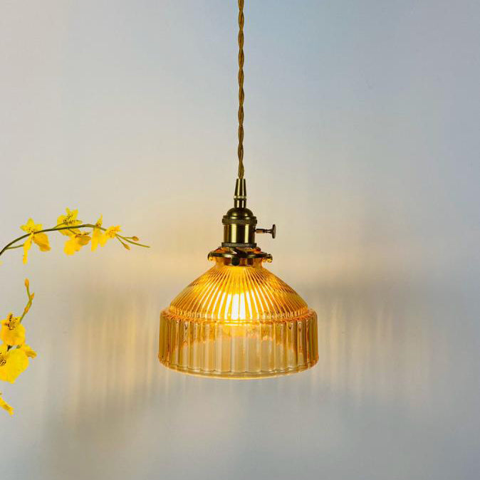 Nordic Stained Glass Dome Brass Pendant