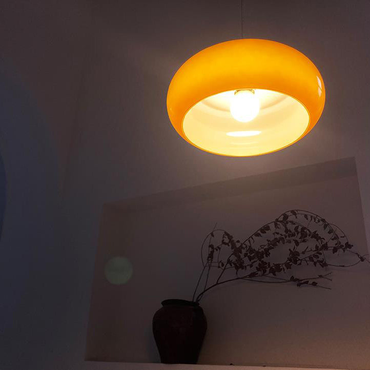 Vintage White Orange Glass Dome Pendant
