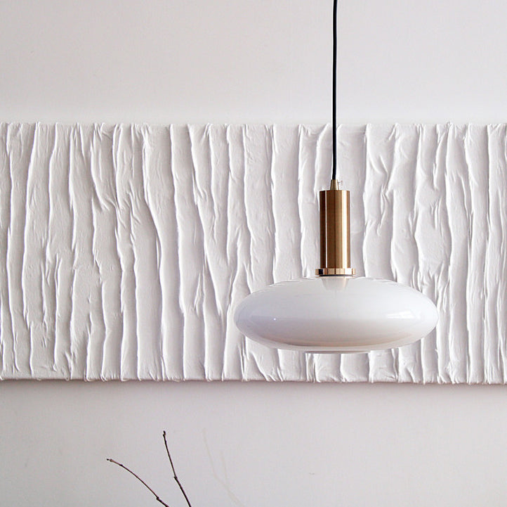 Nordic Milky Glass Flat Round Pendant Light