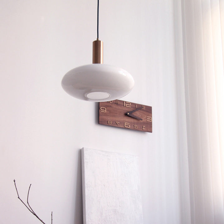 Nordic Milky Glass Flat Round Pendant Light