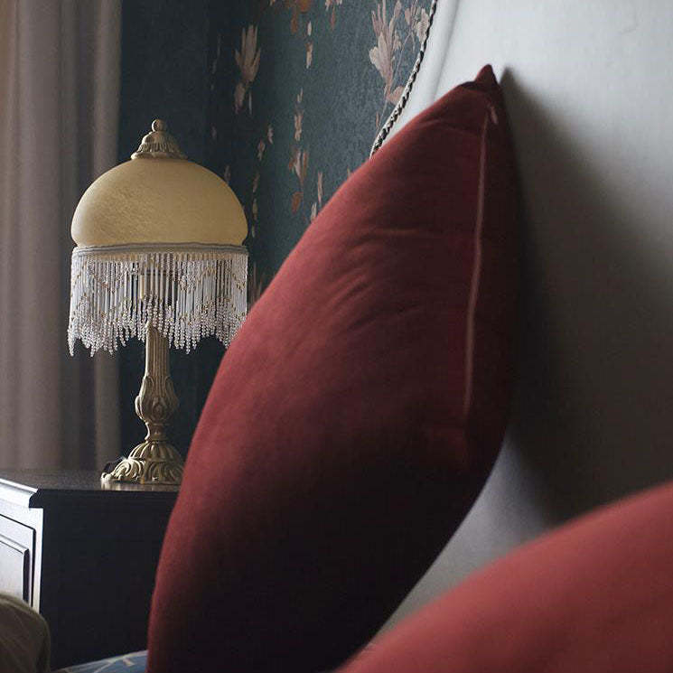 Vintage Bohemian Glass Dome Tassel Lamp