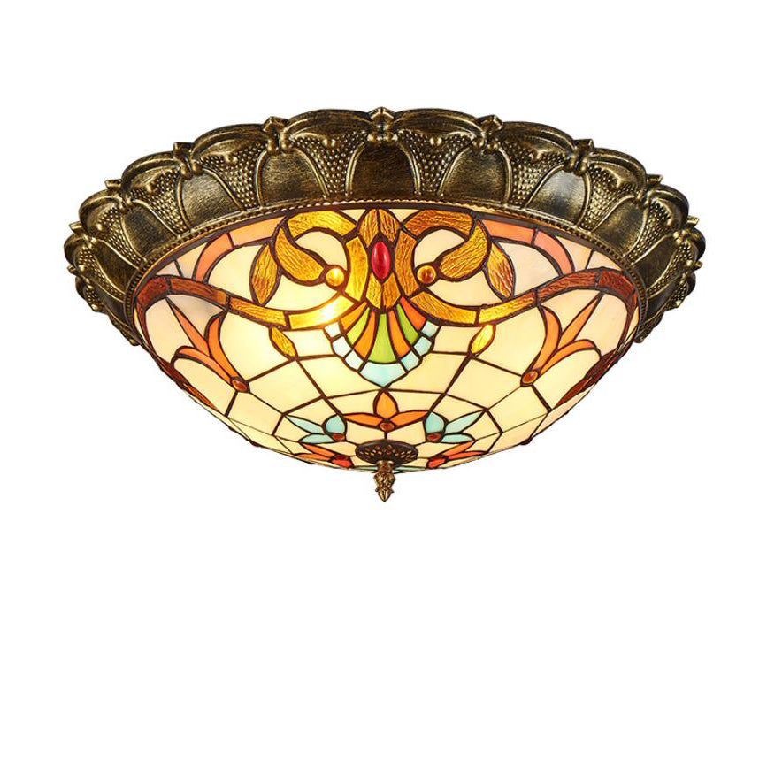 Lighom tiffany round glass flush mount lighting for living room — Small (12"H / Warm White (3000K) / 220V-240V (UK/AU)