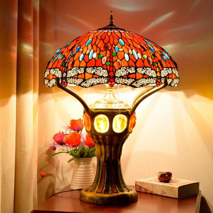 Tiffany Red Glass Dragonfly 4-Light Table Lamp