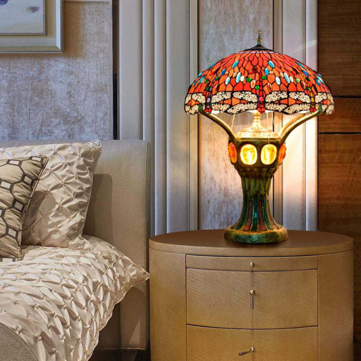 Tiffany Red Glass Dragonfly 4-Light Table Lamp
