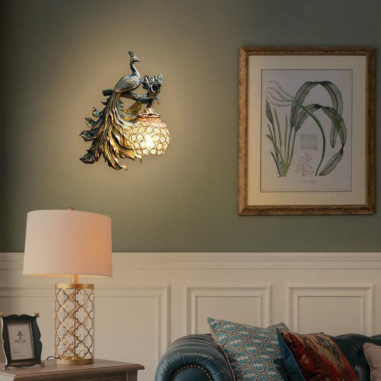 European Vintage Peacock Resin Sconce