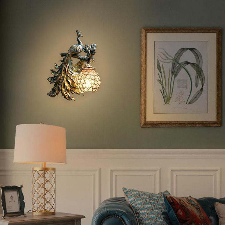 European Vintage Peacock Resin Sconce