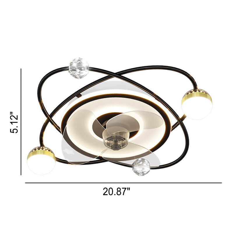 Modern Light Ring Flush Mount Ceiling Fan Light — Shakeable - 220V-240V For UK/AU / Black / Infinitely Dimmable
