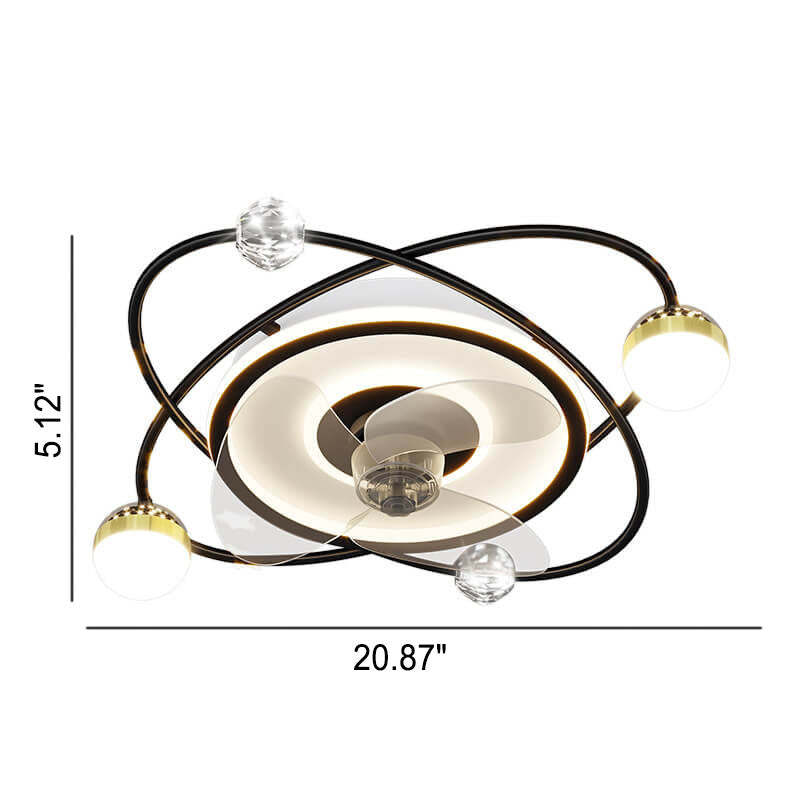 Modern Light Ring Flush Mount Ceiling Fan Light — Shakeable - 220V-240V For UK/AU / Black / Infinitely Dimmable