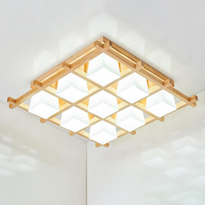 Japanese Wooden Square Flush Ceiling Light