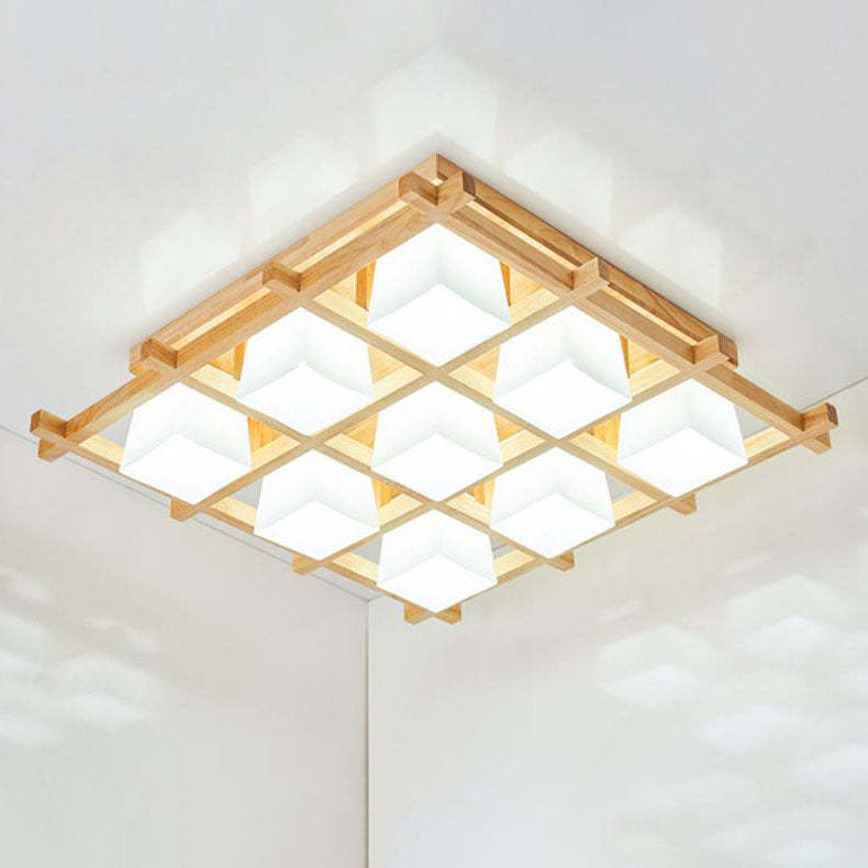 Japanese Wooden Square Flush Ceiling Light