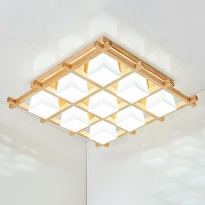 Japanese Wooden Square Flush Ceiling Light