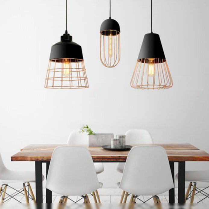Nordic Iron Geometric Cage Pendant Light
