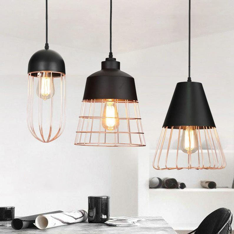 Nordic Iron Geometric Cage Pendant Light