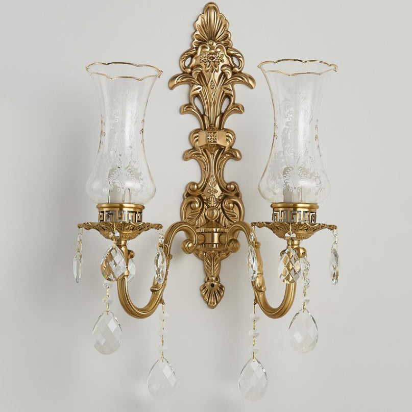 Vintage French Crystal Candelabra Brass 1/2 Light Wall Sconce Lamp
