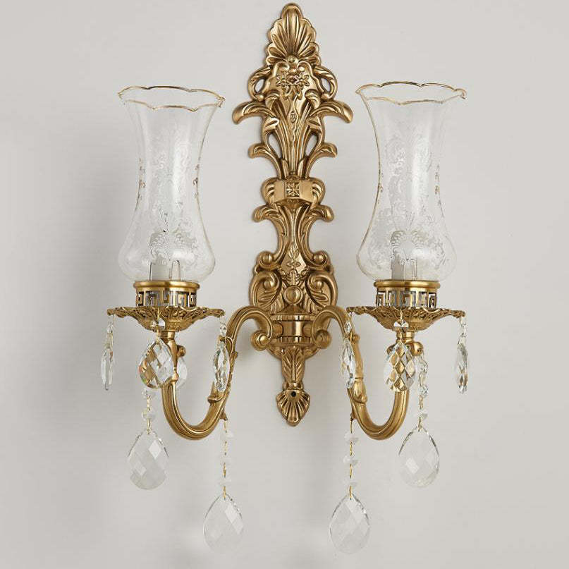 Vintage French Crystal Candelabra Brass 1/2 Light Wall Sconce Lamp