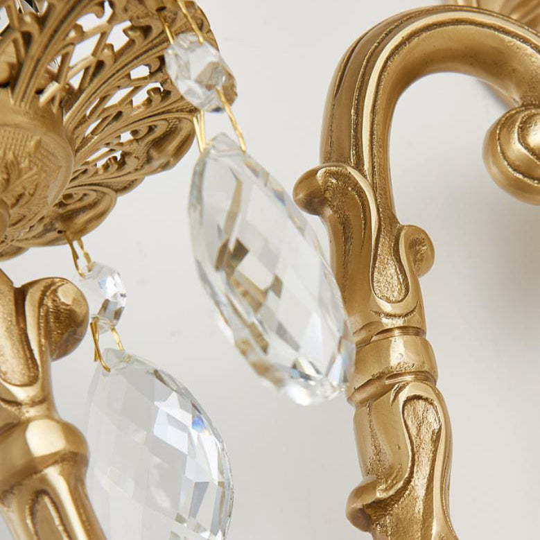 Vintage French Crystal Candelabra Brass 1/2 Light Wall Sconce Lamp